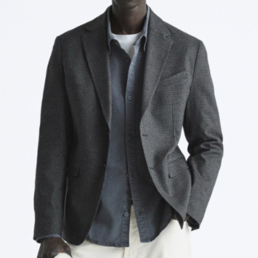 Loro Piana X Tombolini Men Blazer Tweed Black Gray White Wool Cashmere Size 52R